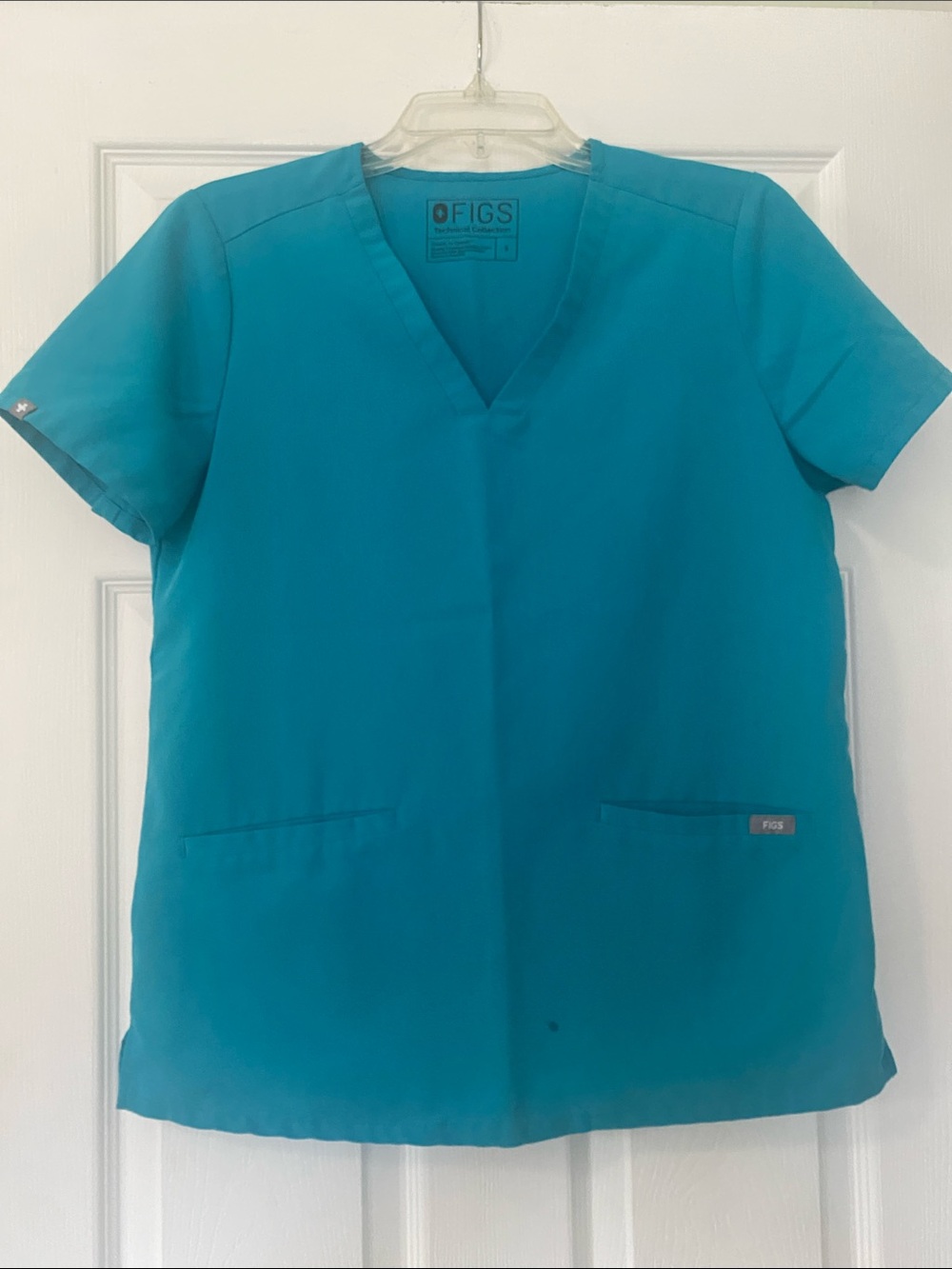 Figs Women's V-Neck Top in Teal Blue